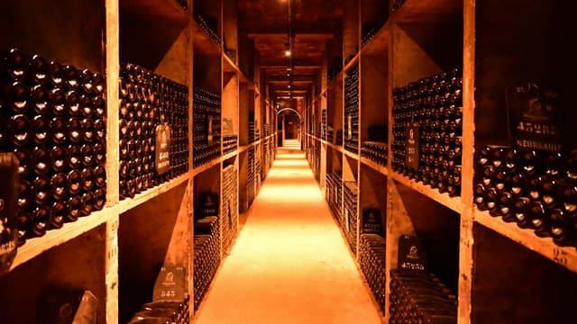 A long narrow room filled with lots of bottles