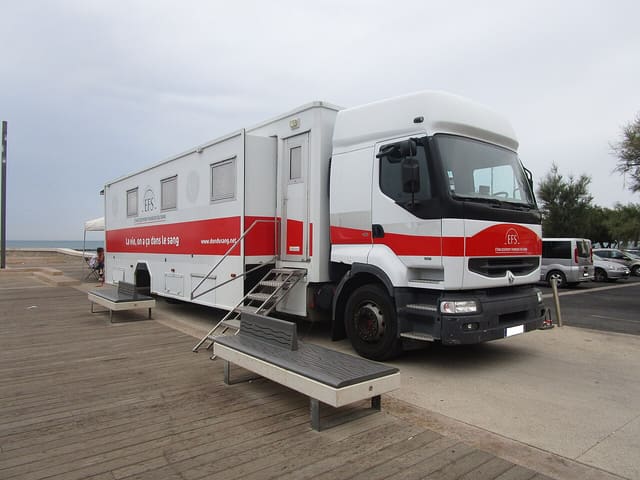 A truck Renault Premium Route of the Établissement français du sang in the Grau d’Agde on July 30, 2015.