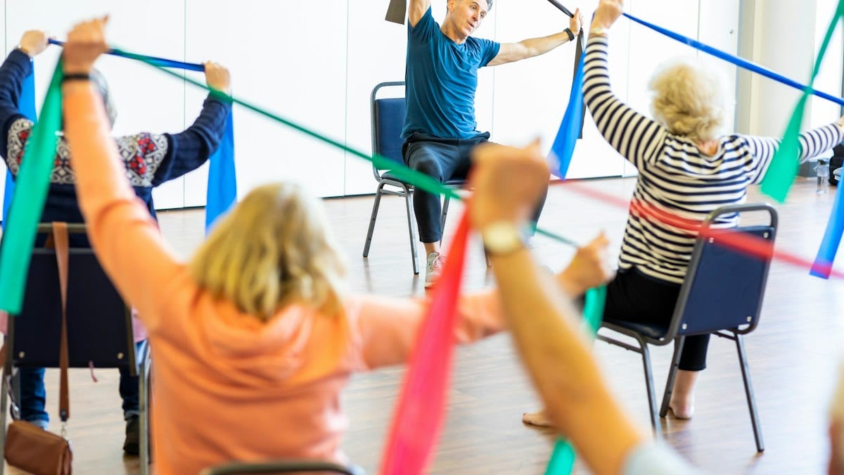 a group of people exercising