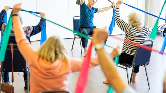 a group of people exercising