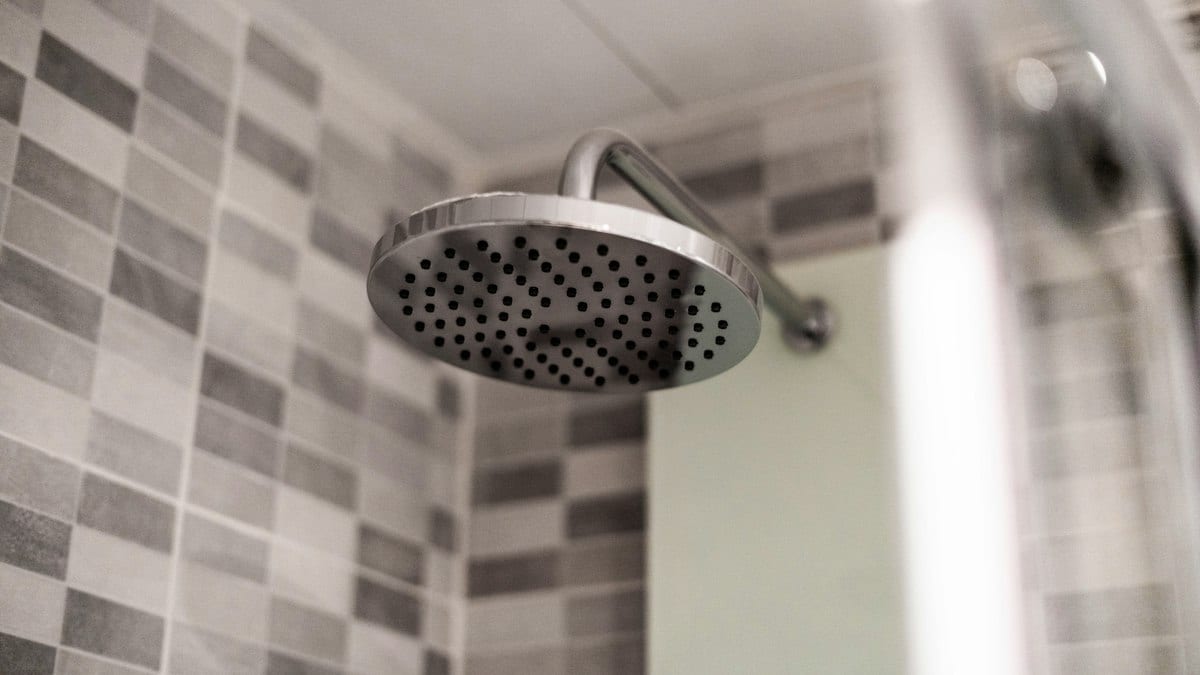 grey stainless steel shower head